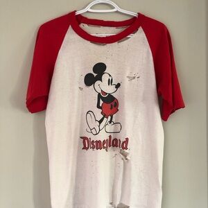 Vintage Distressed Disney Mickey Mouse Red and White Raglan Shirt